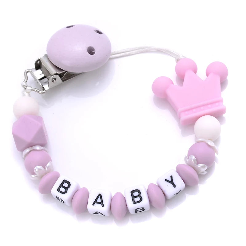 Baby Personalized Name Pacifier Clips Silicone Pacifier Chains Handmade Toddler Teether Teething Chain Nipple Clip Chew Toys