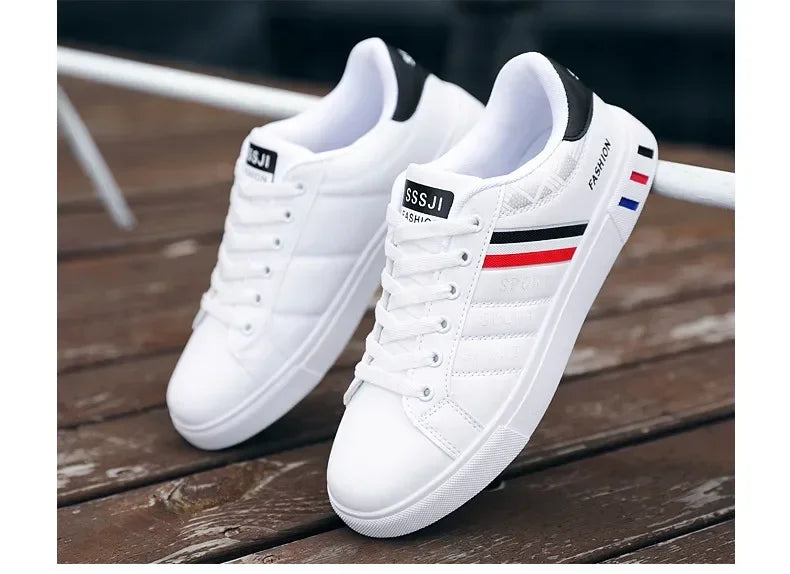 Men's Sneakers Breathable Mens Flat WhiteTennis Shoes Skateboard Shoes Casual Sports Shoes for Men Lightweight PU Leather