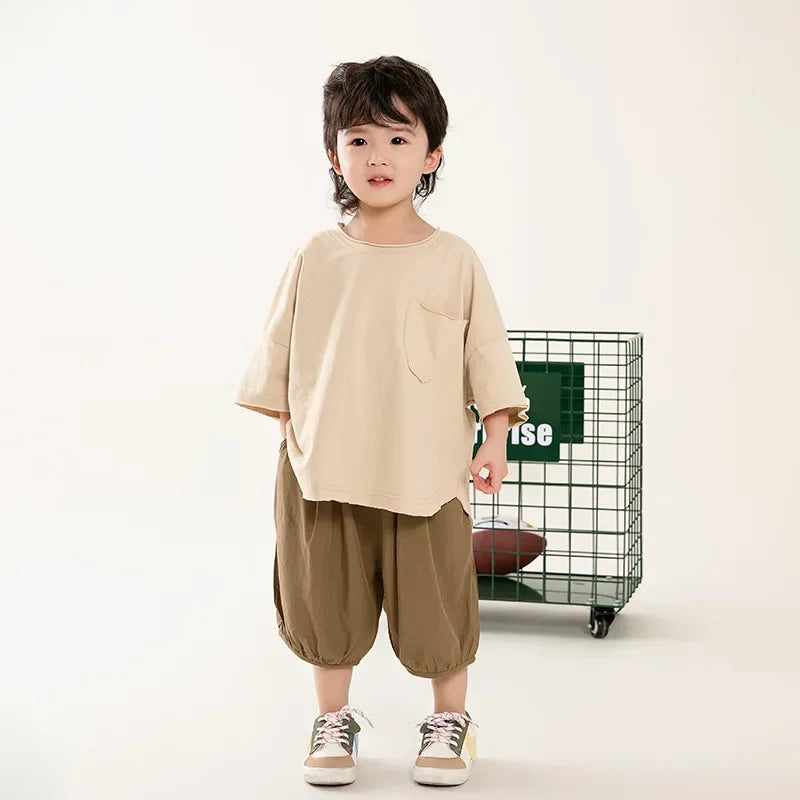 Tricou pentru băieți 2025: Guler rotund în stil coreean - Colecția minimalistă premium