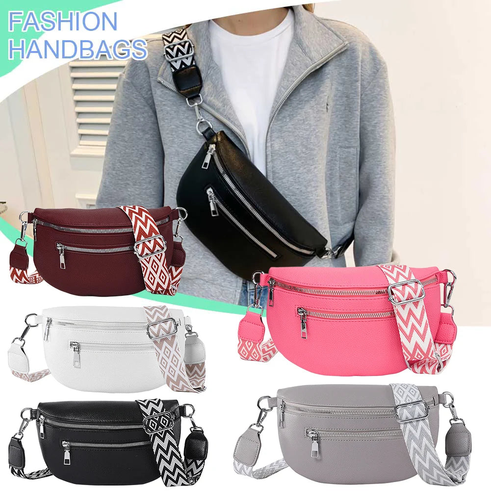 Women Stylish Crossbody Bag with Wide Strap Vintage Chest Bag Multi-pocket Fashion Sling Bag Travel Outdoor Bag