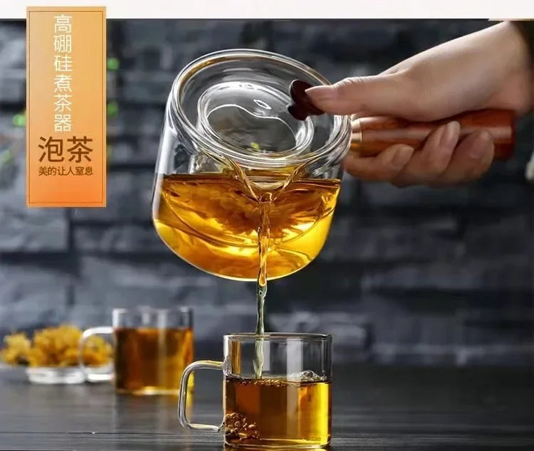 Japanese Glass Teapot with Side Handles Tea Pot with Wooden Handles Kung Fu Tea Set Thickened Tea Maker Intuitive