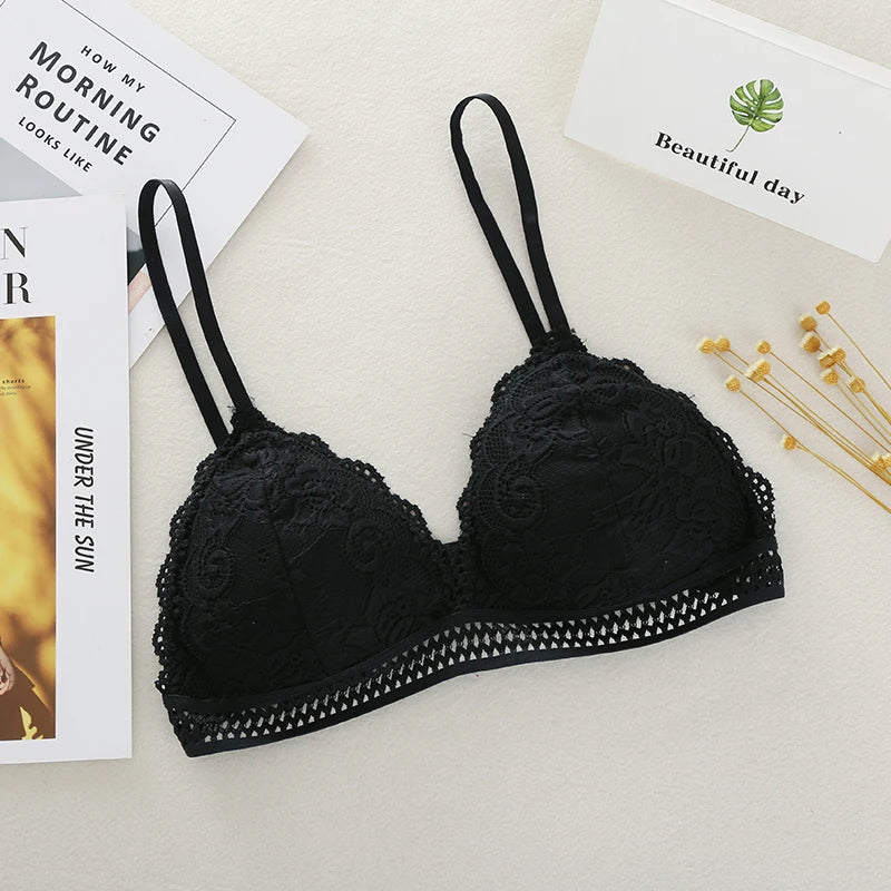 Damen Bralette 2025 - Blumen-Spitzen BH mit tiefem V-Ausschnitt & Push-Up Effekt