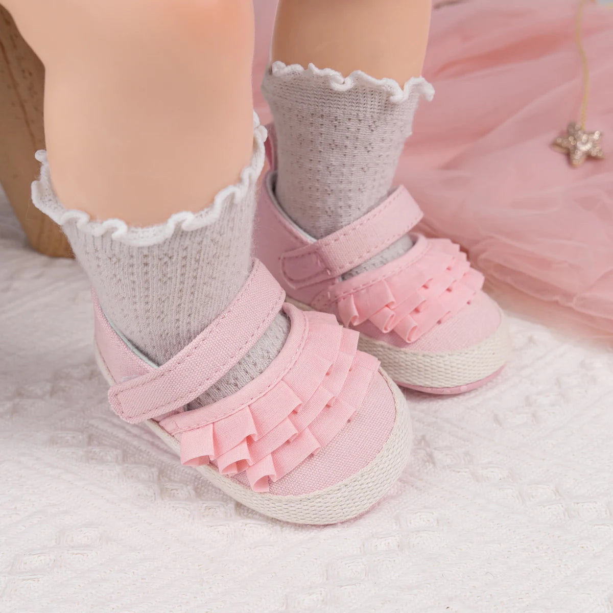 KIDSUN Schöne Spitze Baby Mädchen Schuhe 2025 - Frühling Herbst Baumwolle Sohle Rutschfest - Kleinkind Erste Laufschuhe Krippe Prinzessin Hochzeit