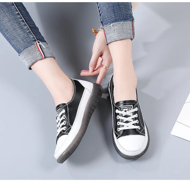 Ladies Sneakers 2024 Spring Genuine Leather Casual Walking Shoes Women Fashion Summer Flats Youth Girl Student Jogging Trainers