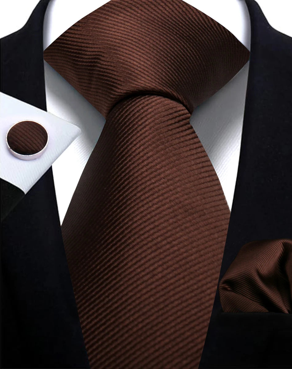 Necktie Fashion Brand Handmade Solid Necktie Handkerchief Cufflinks Set For Men Ties Suit Shirts Wedding Accessories Man Gifts