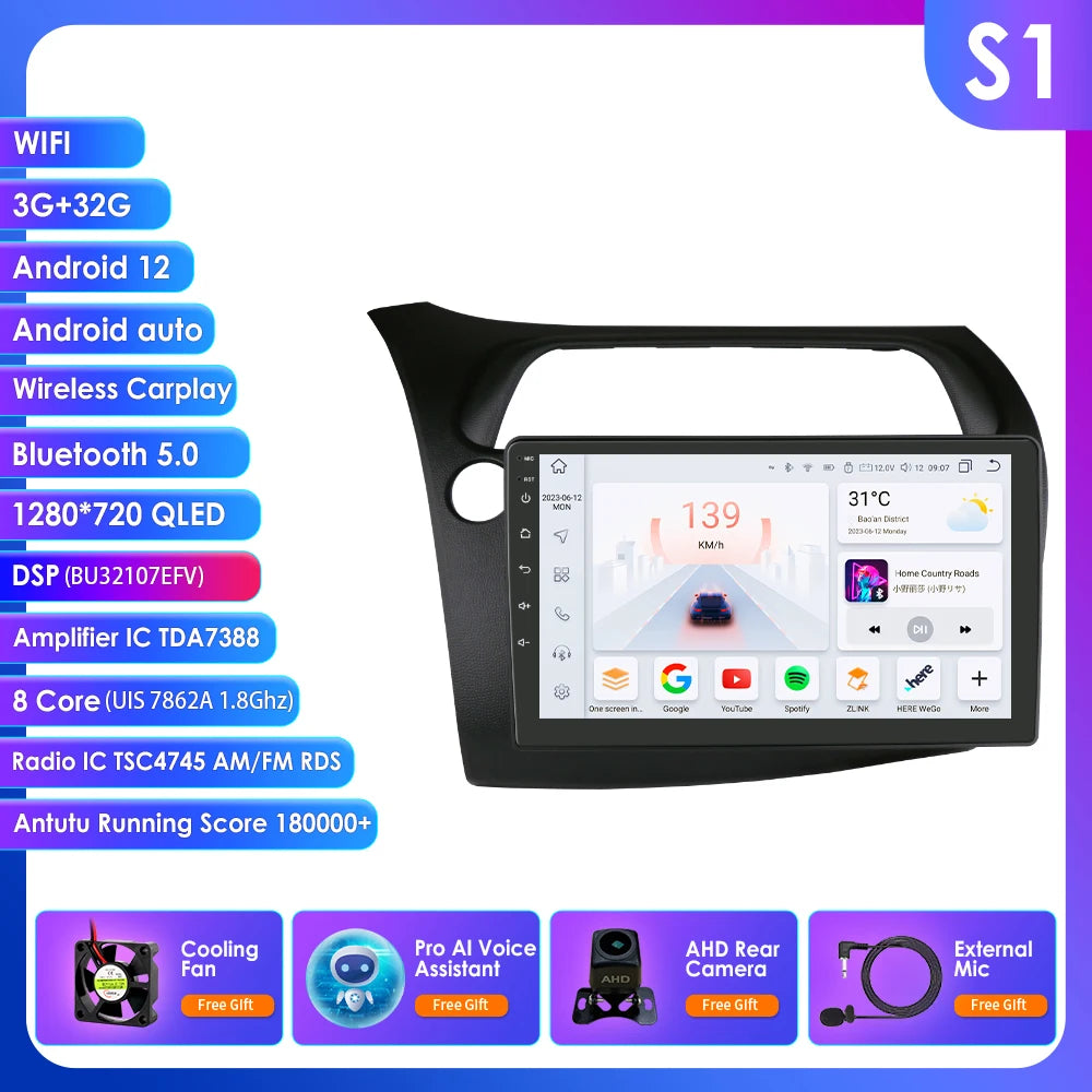 CarPlay Autoradio Multimedia Player für Honda Civic Hatchback