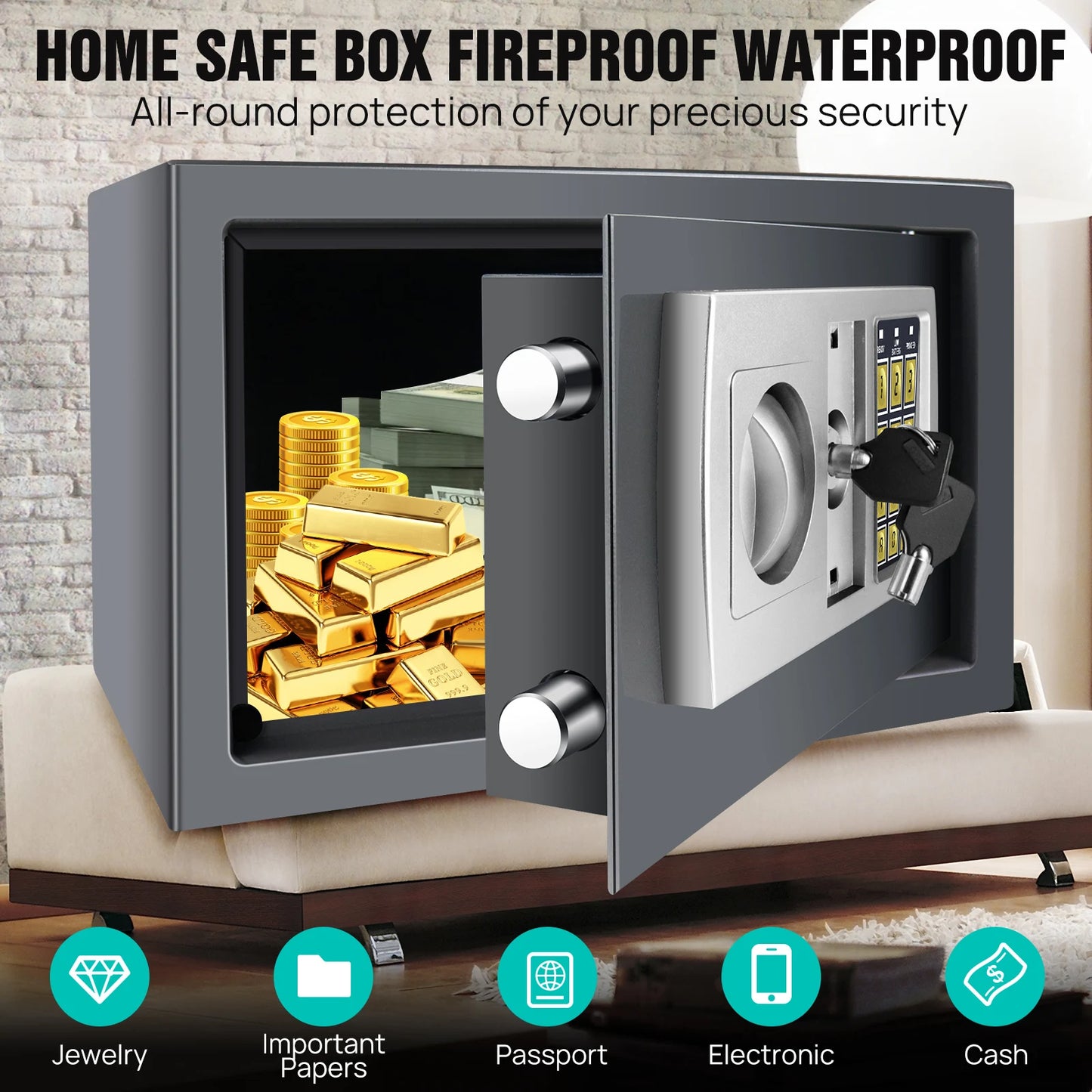 DayPlus 16L Digitaler Stahl-Safe - Elektronische Sicherheitsbox für Büro und Zuhause
