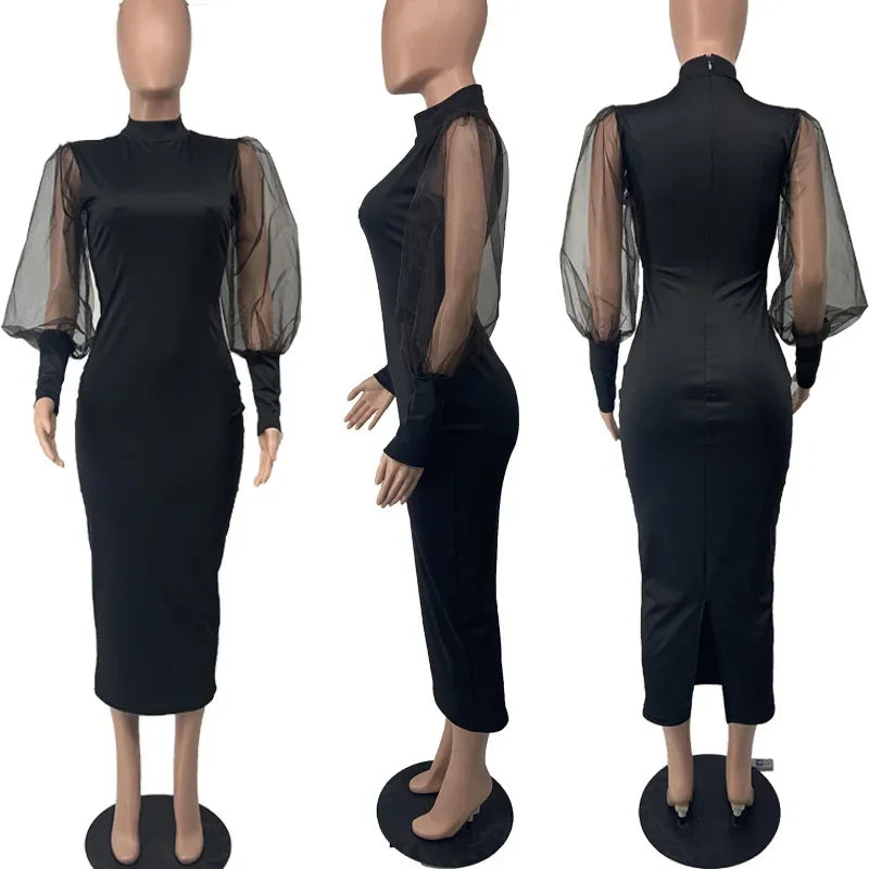 Elegant Spring Summer Dress for Women Long Sleeve Evening Gown Women Clothing Temperament Half High Collar Bodycon Dress Vestido