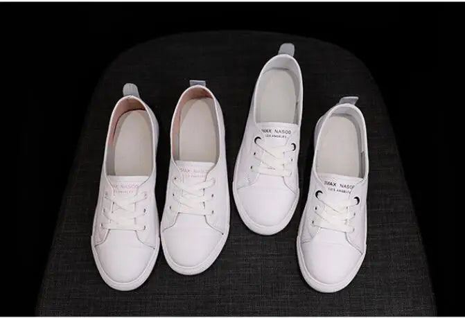 Women's Genuine Leather Sneakers Women Casual Fashionable Sports Shoes Vulcanized Woman Summer Flat Shoe Ladies White Lacing 42