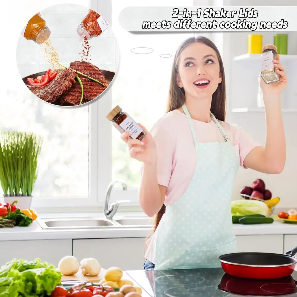 TCJJ Gewürzgläser Glas Mit Bambusdeckel - 13 Teile 118ml