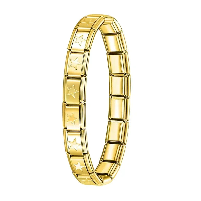 Hapiship Neue Damen Schmuck 9mm Breite Italienisch Elastisch Anhänger Armband Mode Edelstahl Armreif ST-