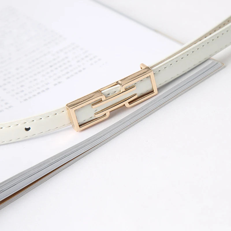 Leather Thin Belt For Women Personalized New Fashion Metal Buckle Waist Strap Female Jeans Dress Trouser Decorative Waistband