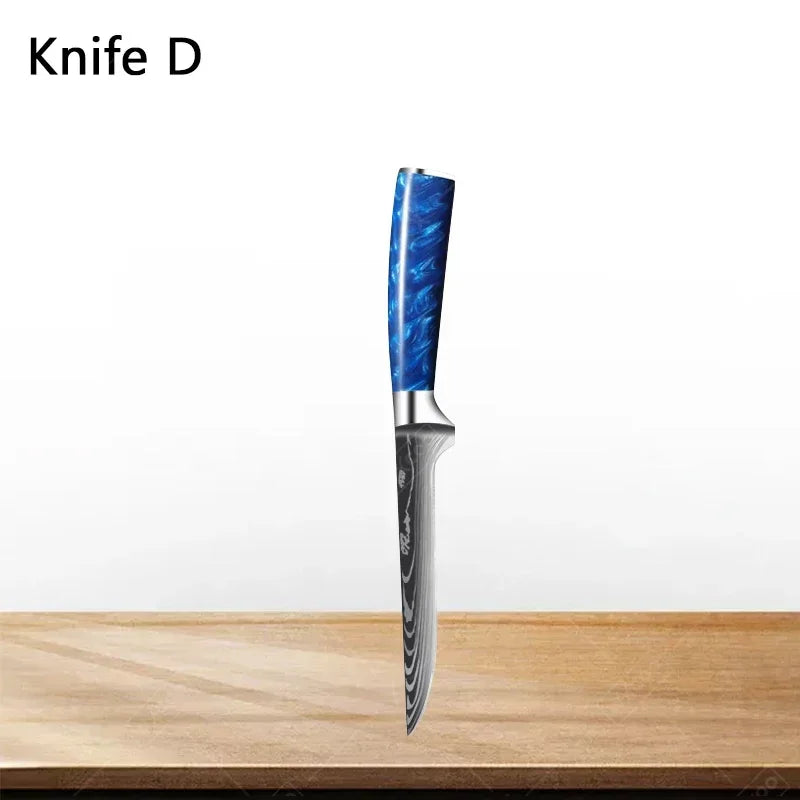 Küchenmesser-Set 2025: High Carbon Stainless Steel 7CR17 - Damascus Pattern Cleaver Chef Santoku Collection