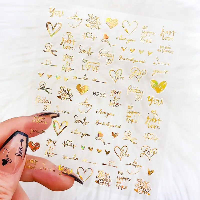 JEARLYU 3D Nagelsticker Liebe Herz - 6 Stück 10x8cm DIY