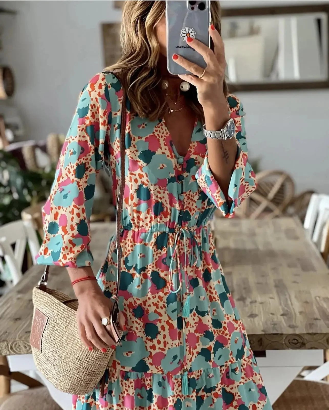 Elegant Women's Flower Long Dresses 2025 Spring New Bohemian Printed Dress Abıye Kadın Abiye Платье Robe Ete Femme Vestidos