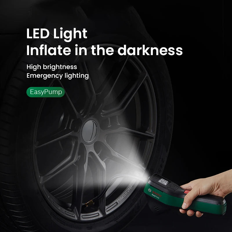 Bosch Electric Air Pump Portable Mini Tire Air Compressor with Led Display for Car Motorcycles Bicycle Swimring Tire Inflator