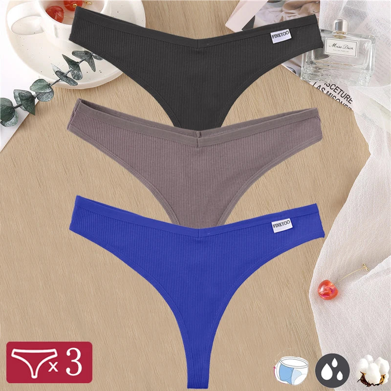 finetoo Damen Strings 2025 - 3er-Set Baumwoll-Strings V-Bund einfarbig & atmungsaktiv