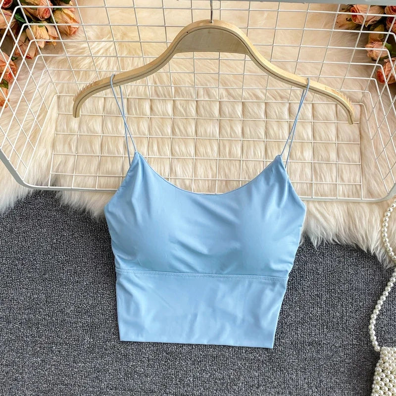Women Crop Tops elegant Solid Color Camisole Ice Silk Tube Top Seamless Sports Tank Top Wireless Underwear Padded Bra Bralette Vest