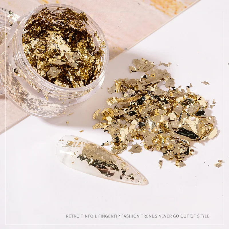Rose Gold Silver Irregular Foil Paper Fragments Nail Art Sequin Sticker Glitter DIY Manicure UV Gel Polish Nail Decoration Tools