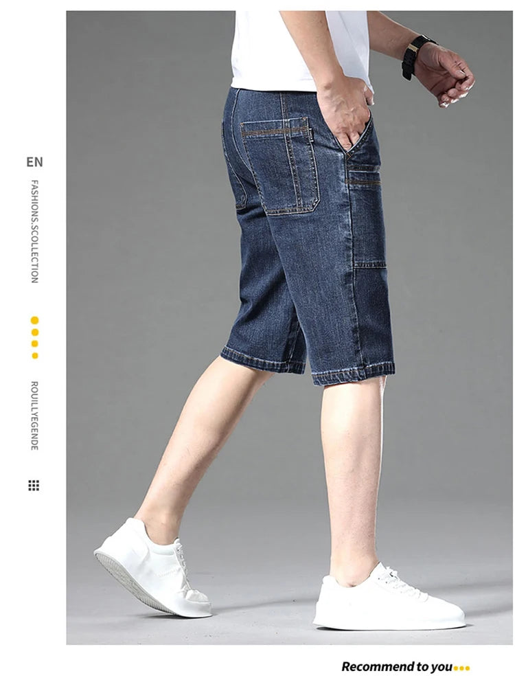 Jeans men's pants Korean version trendy jeans slim fit fashion shorts trendy breathable spring/summer multi bag work clothes cro