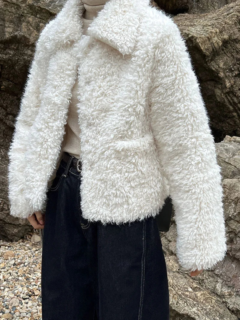 Harajuku Lammwolle Mantel Warm - Dicke, Taschen, L/XL