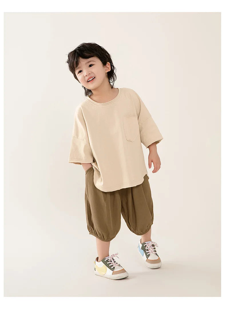 Tricou pentru băieți 2025: Guler rotund în stil coreean - Colecția minimalistă premium