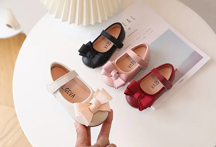 Mädchen Leder Schuhe 2025 - Süße Prinzessin Schleife Einzelschuhe - Frühling Herbst Casual Flats Weiche Sohle