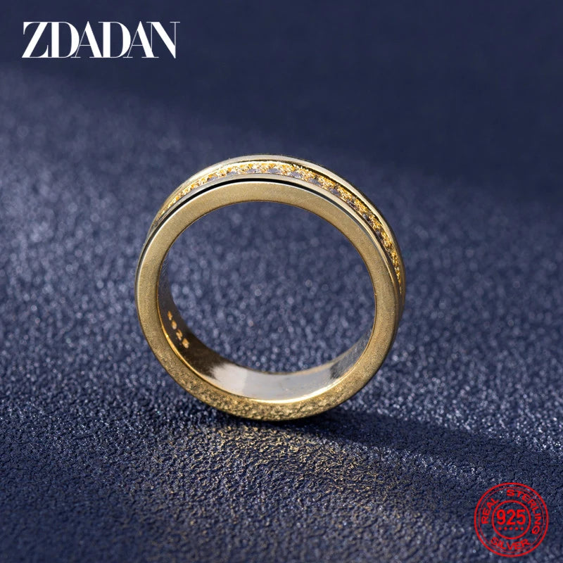 ZDADAN 925 Sterling Silver Double Layer Zircon Finger Ring For Women Girls Party Jewelry Gift