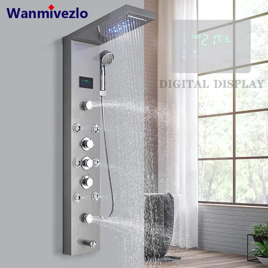 LED Duschsystem mit Temperaturanzeige - Regendusche Set mit Massage & SPA Funktion