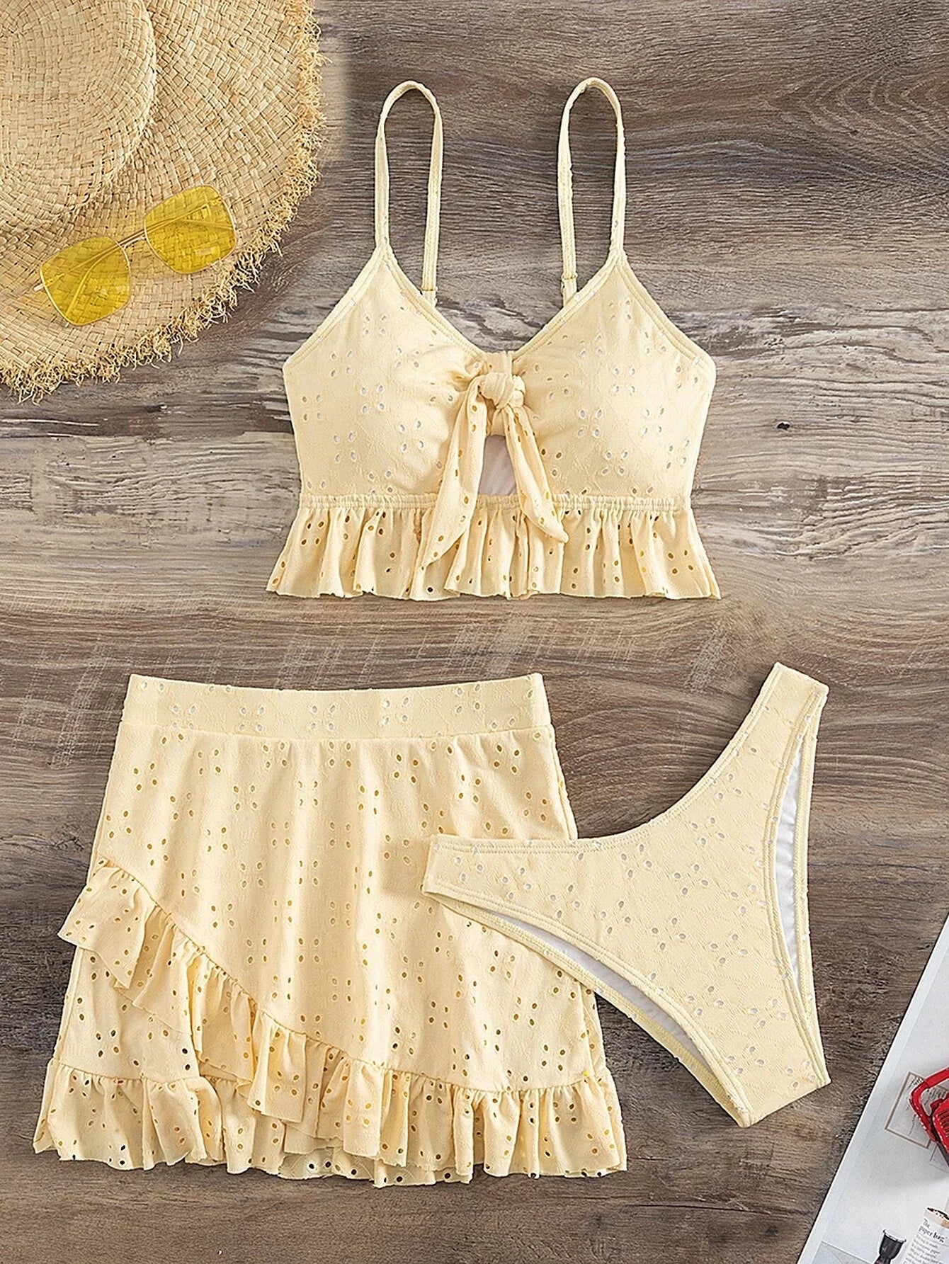 2025 3pack Schwimmbekleidung Frauen: Bikini Schwimmanzug Strand Rock - Knoten Badeanzug Strandmode Rüschen Zweiteilig Bikini Set Biquini Vielseitigkeit