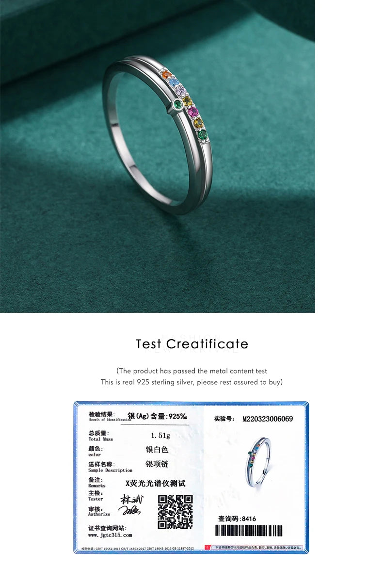 MODIAN 925 Sterling Silver Rainbow Cubic Zirconia Double Layer Ring For Women Geometric Design Ring Fashion Fine Jewelry Gifts