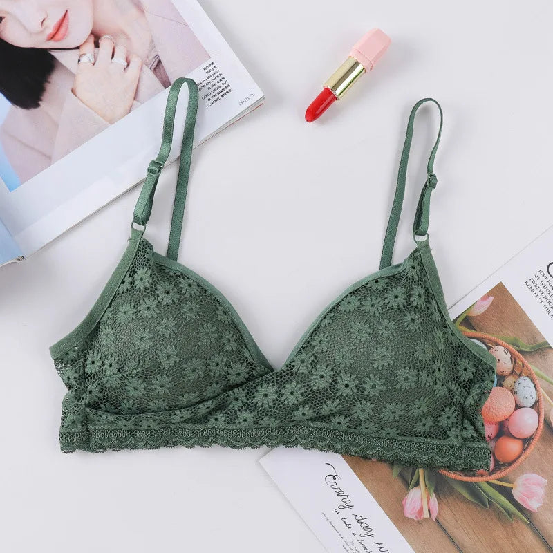 Floral Lace Bra Non-Wire Push Up Bras For Women Padded Brassiere Female Underwear elegant Lingerie V-neck Bralette Intimates