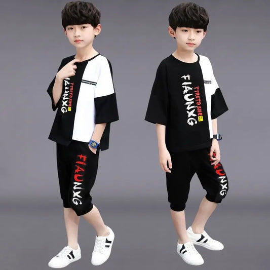 Jungen-Trainingsanzug 2025: Letter-Print Tracksuit - Athletic Performance Set