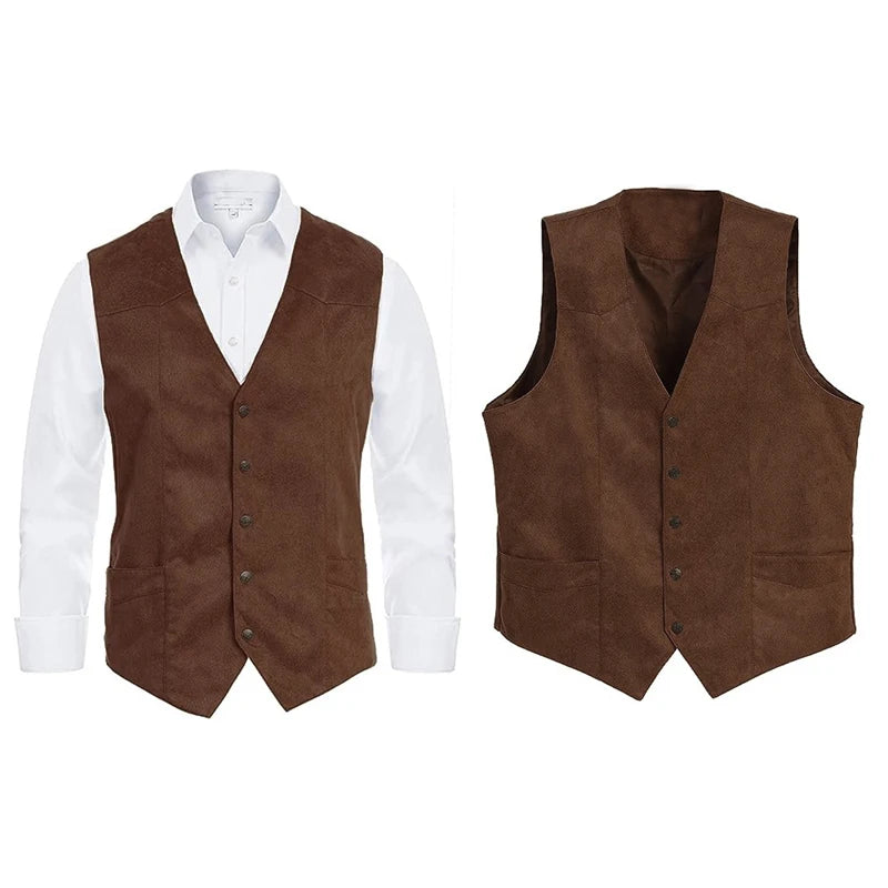 Herren Vintage Einreiher Weste - Baumwolle L Herbst