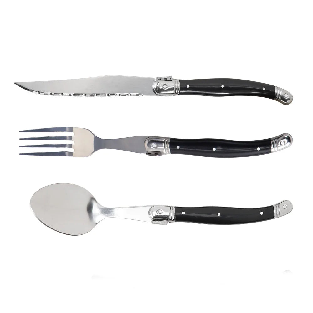 Besteck-Set 2025: Jaswehome 3/4/5pcs Stainless Steak Knife Butter Knife Fork - Soup Tea Spoon Ergonomic Black Flatware Western-Style Tableware Collection