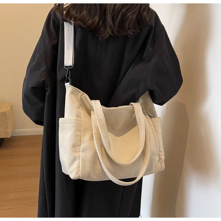 Fashion Versatile Shoulder Bag College Wind Commuting Corduroy Square BagUnisex Large Capacity Leisure Portable Crossbody Bag