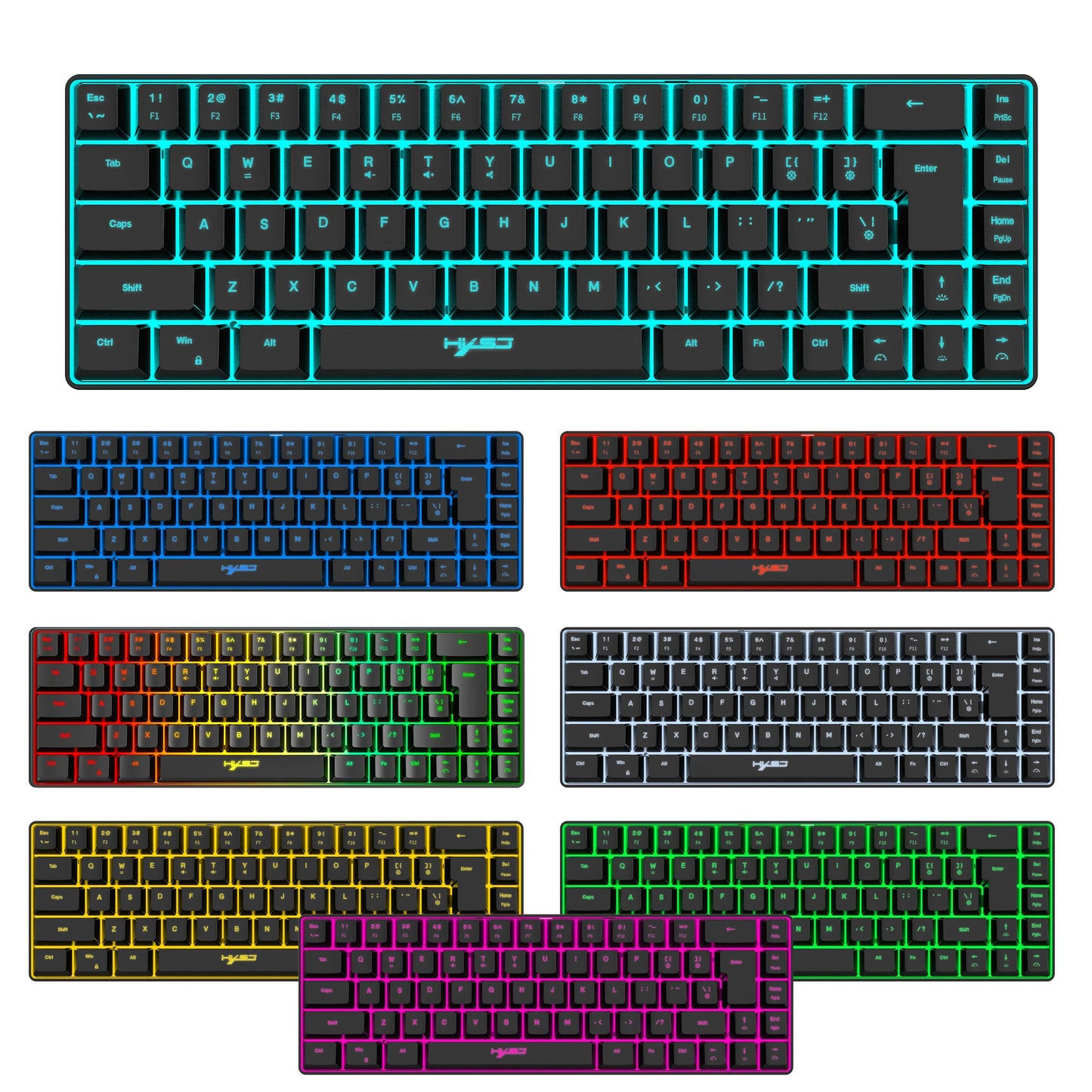 Gaming-Tastatur 2025: HXSJ 60% Percent Gaming Keyboard Ergonomische kleine Mini-Membran-Tastatur, komprimiert mit RGB-Hintergrundbeleuchtung für Windows-PC- und Laptop-Gaming