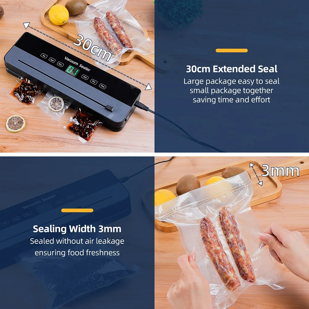 Electric Vacuum Sealer Machine Dry/Wet Food Packaging Seal To Keep Fresh Touch Buttons Digital Display Detachable Cleaning