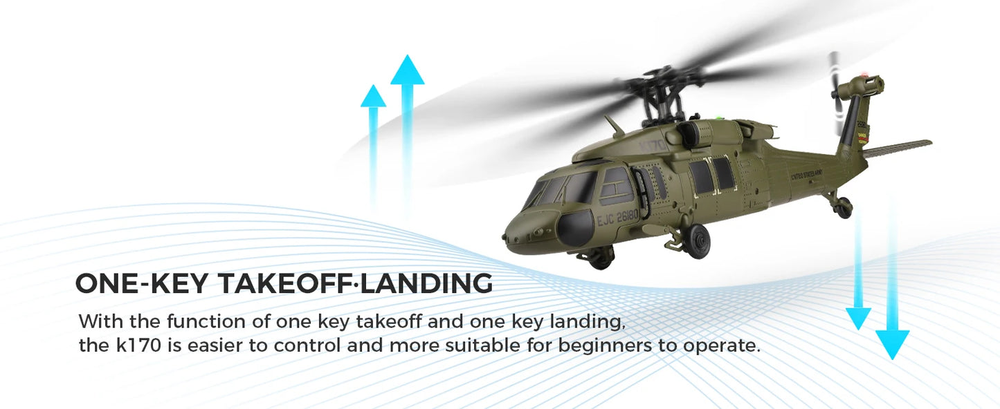 Wltoys K170 RC elicopter UH-60L 4 canale telecomandă elicoptere fără perii cu giroscop și lumină LED durabilă avion jucărie