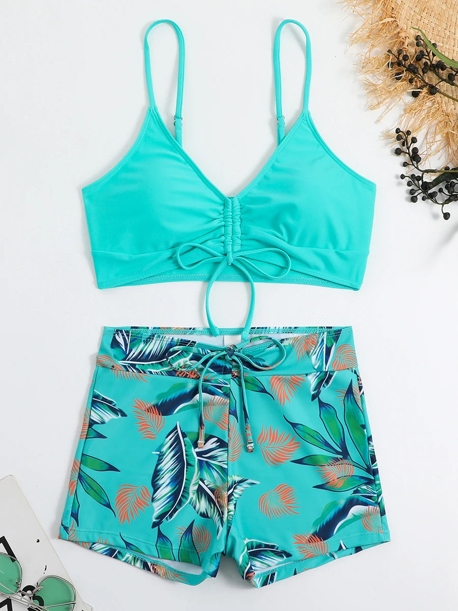 Damen Bikini 2025 - Hochtailliger Drawstring Front Shorts Bikinis für Frauen