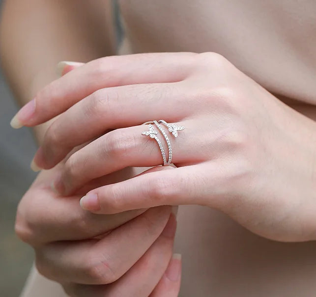 ZSHANSGLCZ Doppel Schmetterling Ring - 925 Silber Zirkon