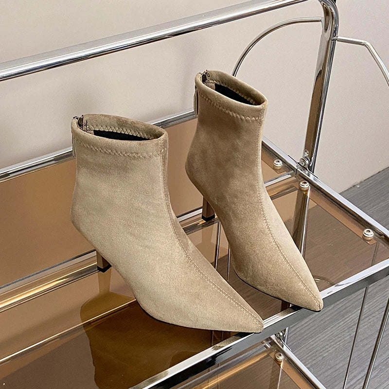 Ghete vintage Ohmmayby, toc subțire - înălțimea tocului 5-8 cm, până la gleznă, căptușeală din fleece