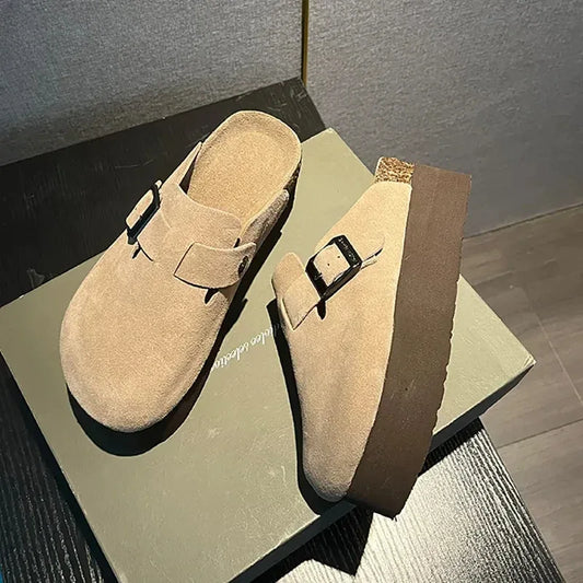 Fashion Outdoor Slip On Beach Sandalias Women's Suede Mules Slippers Platform Flats Boston Clogs Sandals - Golden Bridge Store