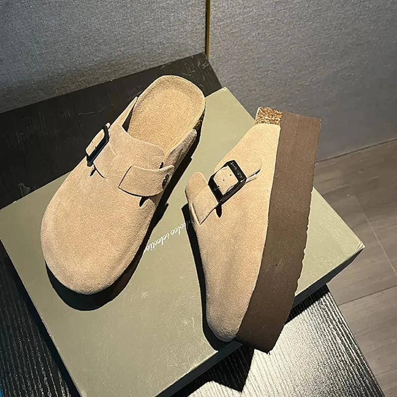 Fashion Outdoor Slip On Beach Sandalias Women's Suede Mules Slippers Platform Flats Boston Clogs Sandals