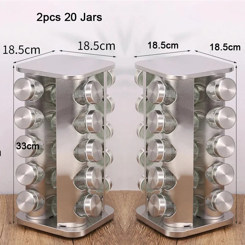 Stainless Steel Spice Rack Rotating Seasoning Set Vertical Spice Sorting Rack Square Condiment Organizer Salt Sugar Containers