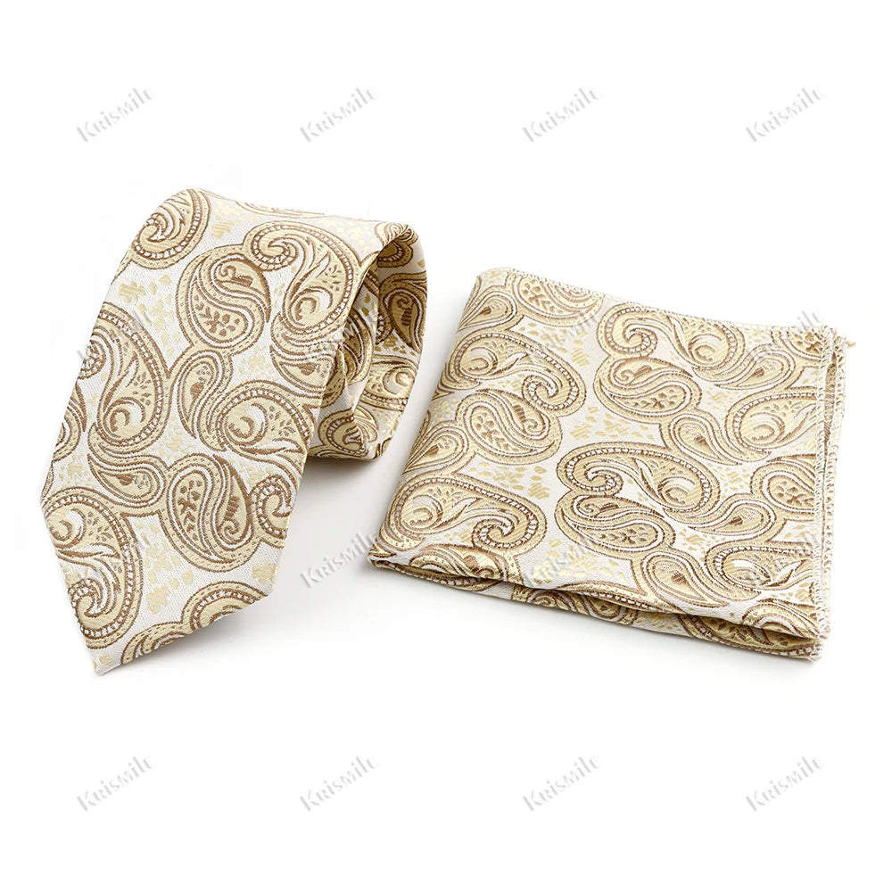 Novelty Paisley Tie Pocket Square Set For Men Skinny Slim 6cm Necktie Fit Business Wedding Party Stage Host Daily Wear Accessory