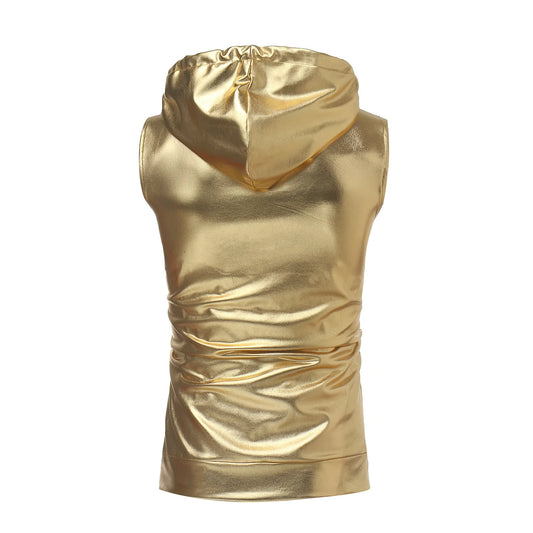 Goldene Herrenweste Kapuze - Reißverschluss S-XXL Silber