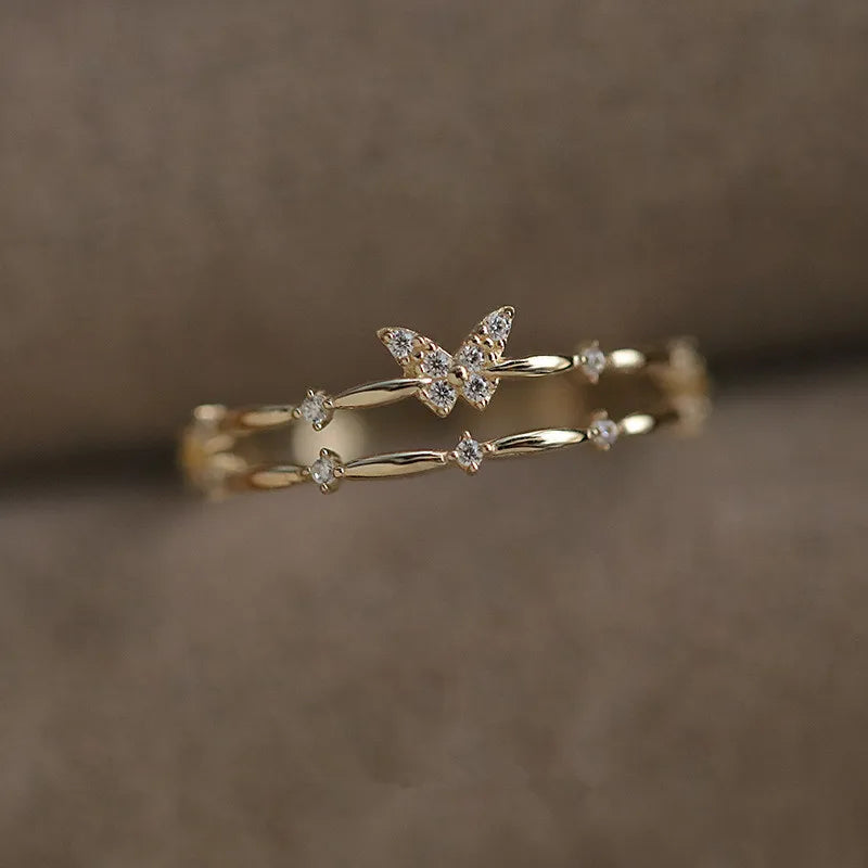 925 Sterling Silber Koreanischer Exquisiter Zirkon Schmetterling Doppelschichtig Öffnungsring Luxus Hochwertige Juwelen Geschenke Für Frauen