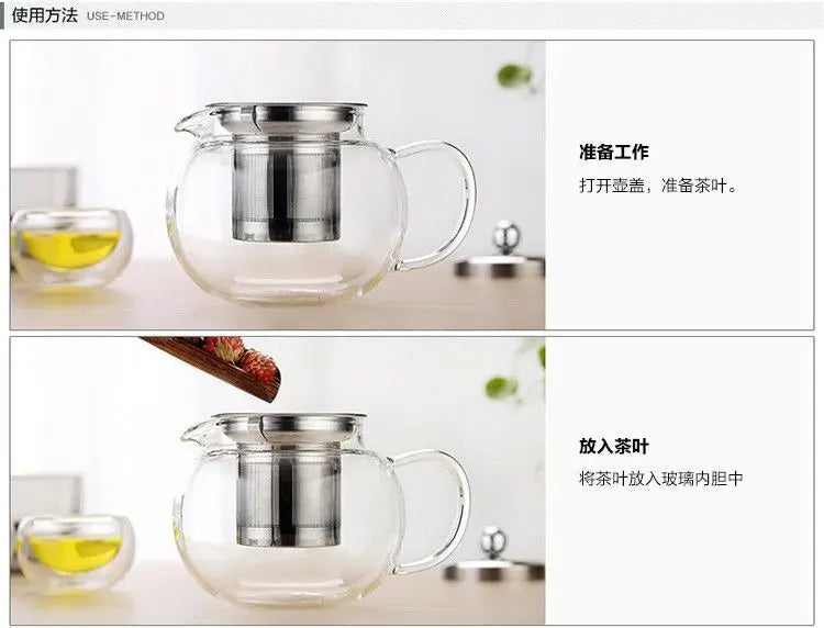 High quality Heat Resistant Glass Tea Pot,Chinese Flower Tea Set Puer Kettle Coffee Teapot Convenient With Infuser Office Home