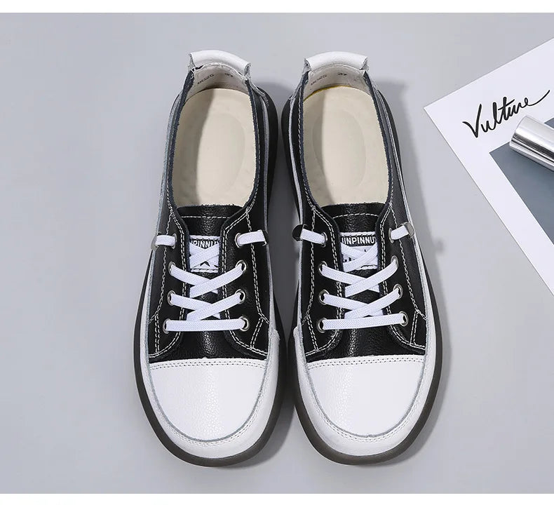 Ladies Sneakers 2024 Spring Genuine Leather Casual Walking Shoes Women Fashion Summer Flats Youth Girl Student Jogging Trainers